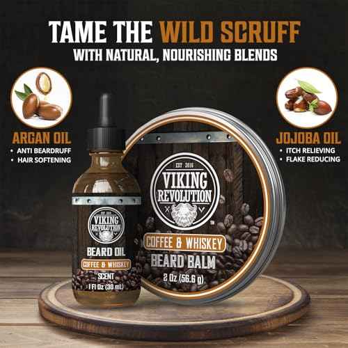 Viking Revolution Coffee and Whiskey Beard Balm for Men (2oz) and Beard Oil (1 fl oz) Kit - With Argan and Jojoba Oils - Soften and Moisturize - Stocking Stuffers for Men