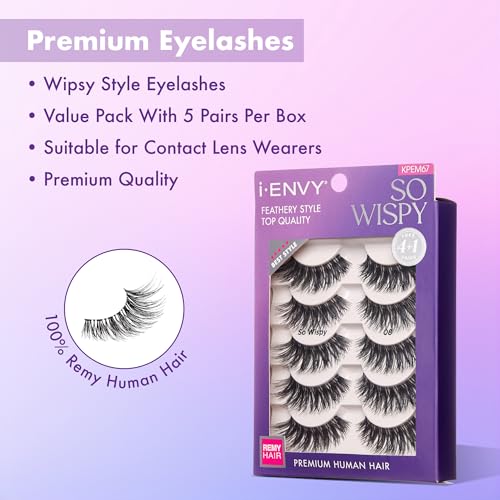 i?ENVY 10 Pairs So Wispy False Lashes (2 Pack), Premium Quality 100% Human Hair, Fluffy Feathered Eyelashes with Volume & Curl, Natural Look, Lightweight, Comfortable, Reusable for Everyday Wear