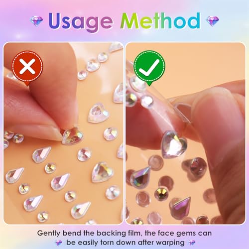 Face Gems Rhinestones Stickers - 6 Sheets Self Adhesive Jewels