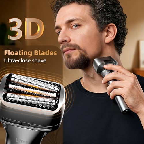 Ufree Electric Razor for Men, Rechargeable Cordless Foil Shaver, 8,500 RPM Wet and Dry Electric Shaver with 2 Speed Settings, LED Display, IPX7 Waterproof, Pop-Up Trimmer, Silver