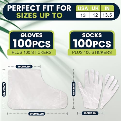 TEAWOO 200-Piece Disposable Hand and Foot Mask Set with Stickers