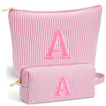 Travel Makeup Bag Set with Personalized Initial – Pink