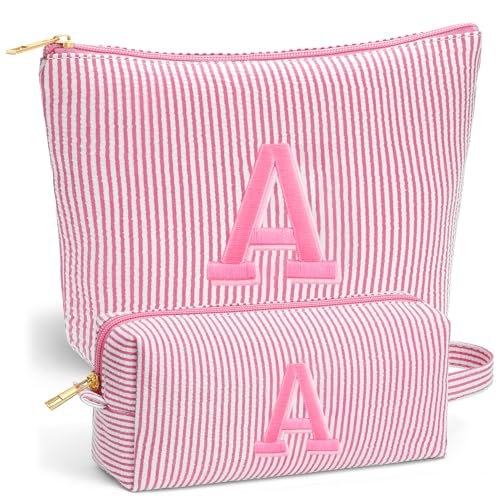 Travel Makeup Bag Set with Personalized Initial – Pink