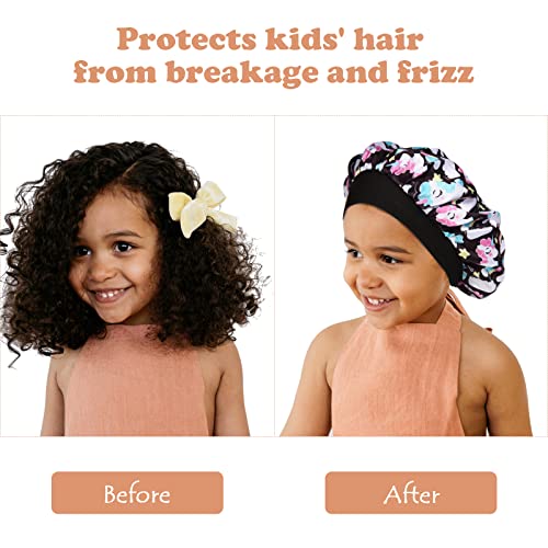 Kids Silk Sleep Bonnet 4-Pack - Satin Hair Cap with Wide Band