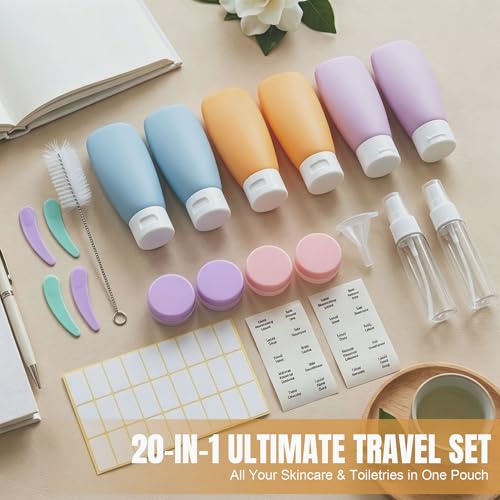DEWSENSI 20 Pack Travel Bottles Set, TSA Approved, Leak Proof
