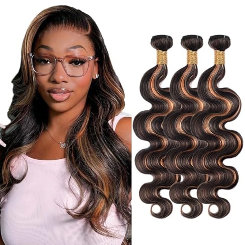 28-30-32 Inch Highlight Body Wave Hair Bundles | Virgin Human Hair 1B/30