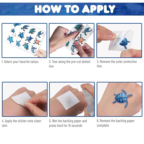 Ocean Turtle Temporary Tattoos 96PCS - 8 Sheets Party Favors