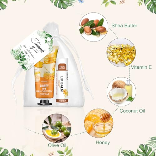 VESPRO 50 Sets Bulk Hand Cream & Lip Balm Favors with Organza Bags & Cards