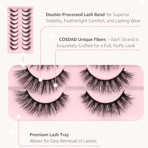 Cat Eye False Eyelashes - Wispy & Reusable (10 Pairs)