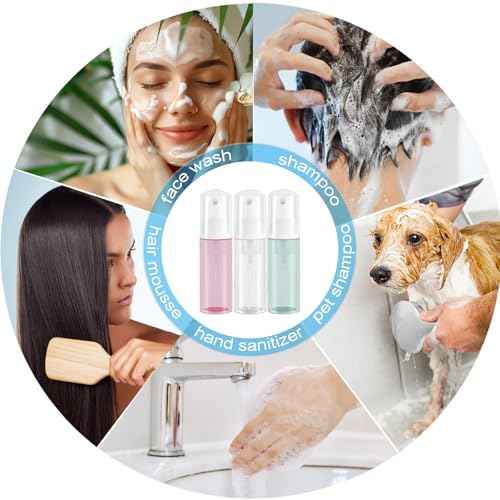 3pcs 2oz Plastic Travel Foam Pump Bottle - Portable Foaming Empty Bottle Dispenser for Hand Soap, Shampoo, Lash Cleanser - Well Suited for Travelers Daily Use (60ml)