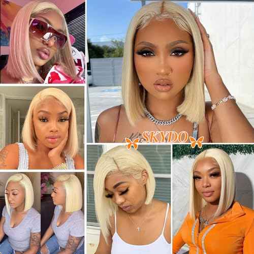 SKYDO 613 Blonde Bob Wig Human Hair 13x4 HD Lace Front Wigs Human Hair Pre Plucked Hairline with Baby Hair 180 Density Blonde Wig Human Hair Glueless Bob Wigs for Women 14inch