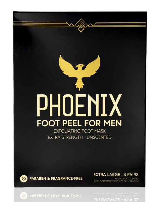 (Pack of 4) Phoenix Foot Peel for Men - Extra Large - Extra Strength - Exfoliating Dry Feet Treatment - Callus Remover - Unscented - Paraben and Fragrance Free