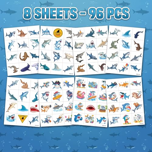 96 Shark Temporary Tattoos for Kids - Ocean Party Favors