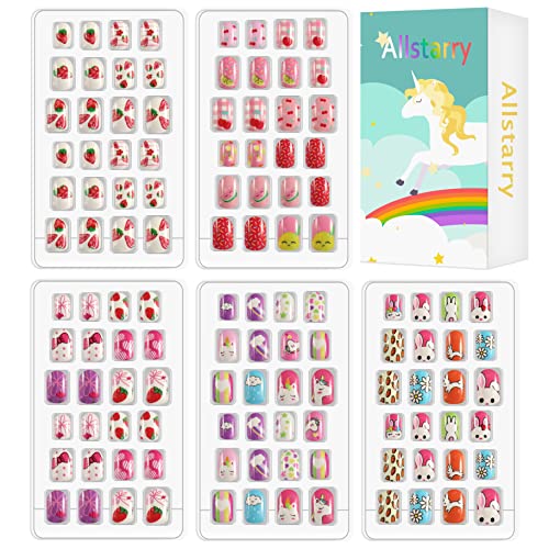 Allstarry 120pcs Children Press-On Nails with Glitter Gradient