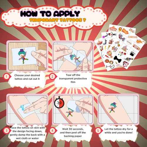 Circus Temporary Tattoos - Animal Clown Magical Circus Birthday Decorations Carnival Party Favors Supplies Gift Idea Holiday Festival For Boy Girls Carnival Party Decorations