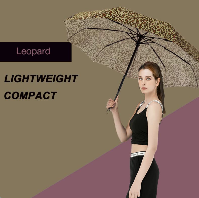 SIEPASA Windproof Travel Compact Umbrella-Automatic Umbrellas for Rain-Compact Folding Umbrella, Travel Umbrella Small Portable Windproof Umbrellas for Men Women Teenage. (New Leopard Print)