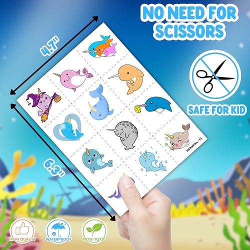 96PCS Narwhal Temporary Tattoos - Pre-Cut Party Favors