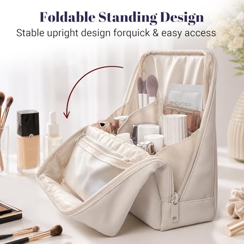 Large Waterproof Makeup Bag with Clear Dividers & Handle