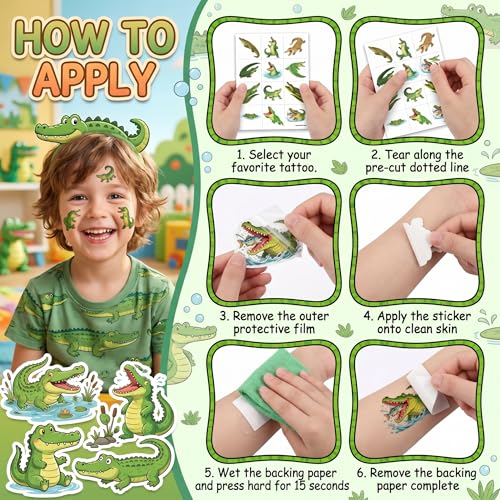 96-Piece Alligator Temporary Tattoos for Kids | Waterproof Party Favors