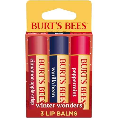 Burt's Bees Stocking Stuffers, Winter Wonders Lip Balm Set for Christmas Gifts, With Responsibily Sourced Beeswax, Natural Origin Lip Care, 3 Tubes, 0.15 oz.