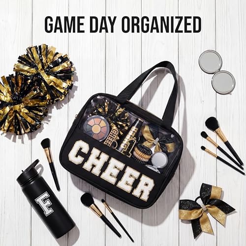KYTACCU Cheer Makeup Bag with Chenille Letters - Clear Travel Pouch