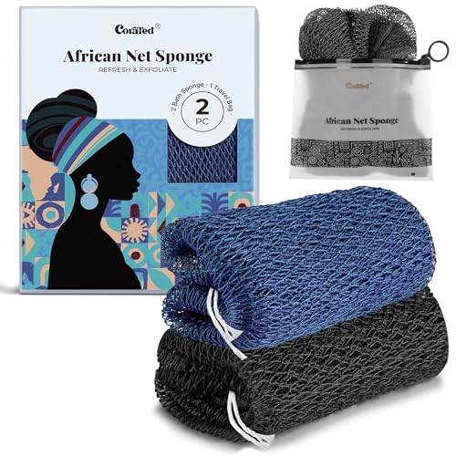 CORATED Blue & Black African Net Sponge Exfoliating Bath Loofah for Full-Body Cleansing