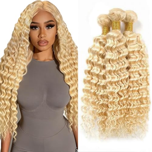 Freiuoke 613 Blonde Deep Wave Human Hair Bundles - 3 Pack