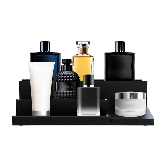 Cologne Organizer for Men - 3-Tier Solid Wood Cologne Stand with Hidden Compartments, Multi-Purpose Perfume Organizer and Display Shelf for Organizing Accessories, Ideal Gift for Men