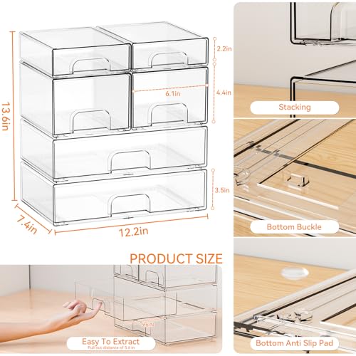 Yieach Clear Stackable Storage Drawers - Set of 6