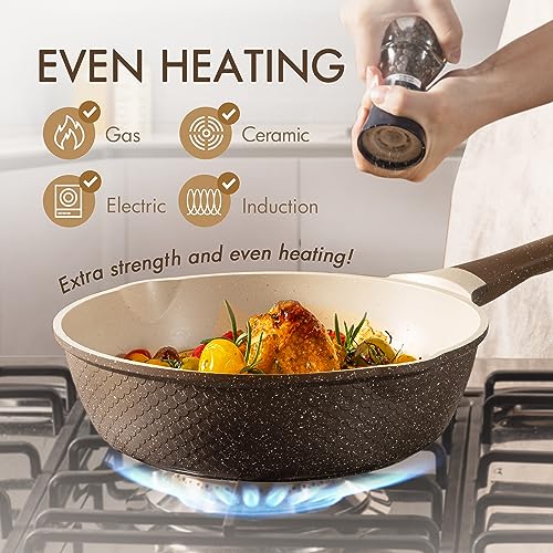 CAROTE Nonstick Pots and Pans Set,Cookware Sets 19 Pcs Nonstick, Healthy Non Stick Induction Stone Cookware Kitchen Granite Cooking Set w/Frying Pans & Saucepan, PFOS, PFOA Free