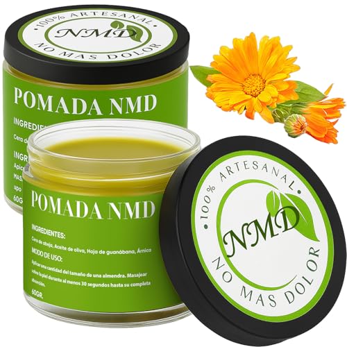 Pomada NMD, NMD Pomada para Dolor with Arnica, Olive oil, Soursop leaf, Beeswax, Maximum Strength Comfort Cream for Muscle, Feet, Hands, Legs, Toes, Back, 2.11OZ / 60G (2)
