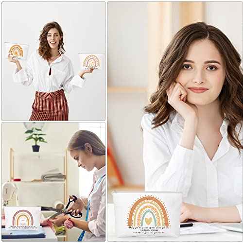 Sieral Rainbow 50 Pcs Canvas Makeup Bags Bulk Inspirational Quotes Cosmetic Bags Makeup Pouch with Zipper for Women Teacher Appreciation Thank You Gifts for Teacher Volunteer Employee Coworker