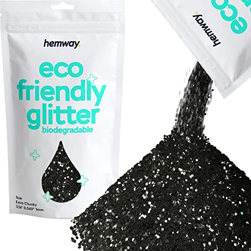 Hemway Eco Friendly Biodegradable Glitter 100g / 3.5oz Bio Cosmetic Safe Sparkle Vegan for Face, Eyeshadow, Body, Hair, Nail and Festival Makeup, Craft - Extra Chunky (1/24" 0.040" 1mm) - Black