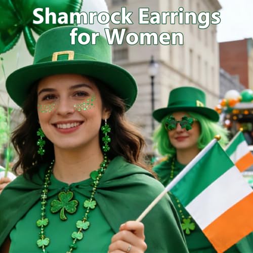 St Patricks Day 3-Piece Set - Green Glitter, Shamrock Earrings & Sunglasses