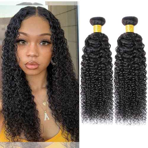 Natural Color Kinky Curly Hair 2 Bundles Human Hair Virgin Brazilian 14 16 Inch 100% Unprocessed Human Hair Curly Weft Extensions Weaves Natural Color