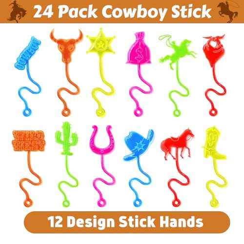 48PCS Cowboy Party Favors - 24PCS Cowboy Temporary Tattoos & 24PCS Cowboy Stick Hands - Perfect Birthday Favors, Goodie Bag Stuffers, Treasure Box Toys, Classroom Prizes, and Student Gifts