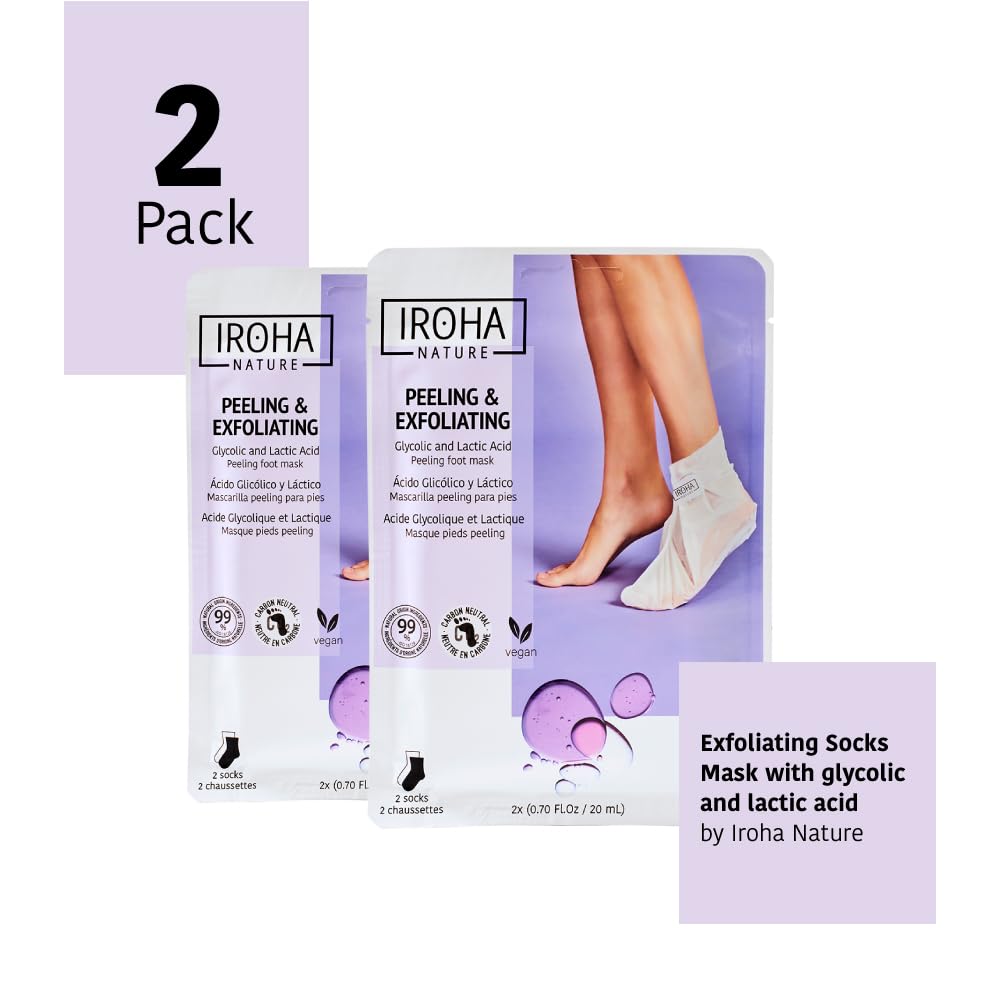 Exfoliating Foot Peel Mask with Lavender - 2 Pairs (2 Uses) - Intensive Treatment for Dry Skin & Calluses, Glycolic & Lactic Acid, Removes Dead Skin, Cracked Heel Repair, Vegan & Natural …