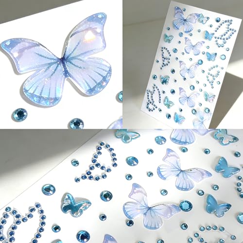 Blue Butterfly Face Gems Stickers - 2 Sheet Pack