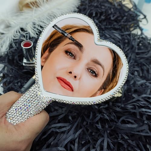 Heart Shaped Handheld Mirror with Rhinestones | Frinnovan