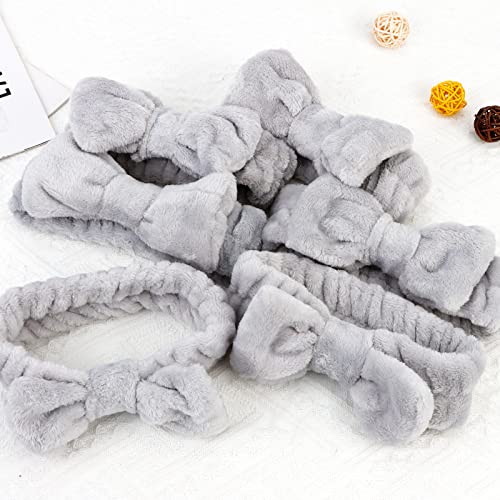 Casoty 6 Pcs Grey Spa Headband, Bow Hair Band, Soft Coral Fleece Makeup Headband, Hair Band for Washing Face, Skincare Headbands for Face Washing Shower Skin Care Yoga