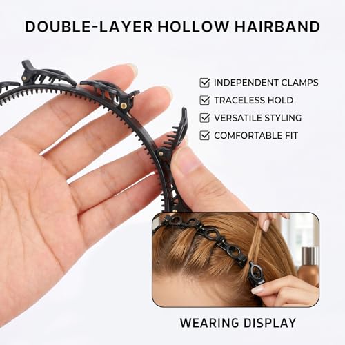 Headband with Clips for Bangs - 4 Pack DIY Hairpin Two-Layer With 8 Teeth