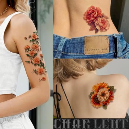 3D Flower Sleeve Temporary Tattoos for Women - 25 Sheets Realistic Flower Fake Tattoos for Arm Leg Body/Long Last/Waterproof