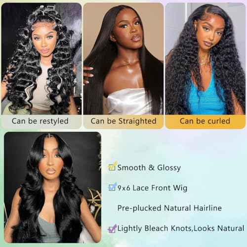 9x6 Glueless Wigs Human Hair Pre Plucked Pre Cut 22 Inch Loose Body Wave Glueless Wig 220% Density HD Lace Closure Wigs Wear and Go Human Hair Wigs for Black Women