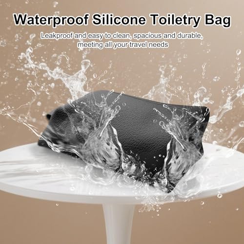 Portable Silicone Toiletry Bag, Large Waterproof Toiletries Bag Bathroom Travel Bag Upgraded Leakproof Zipper Toiletries Box,Suitable for Mens Womens(Black)