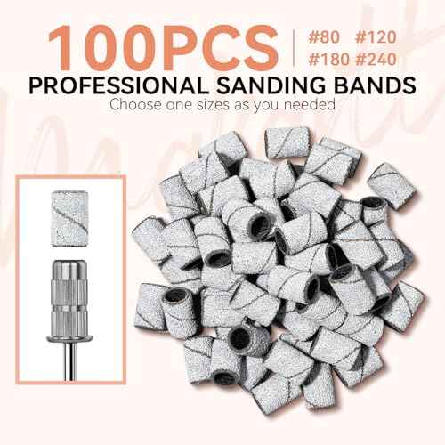 Makartt Sanding Bands for Nail Drill - 100 Pcs Nail File Sanding Bands for Drill Bits #120 Medium Grits for Acrylic Nails Gel Removing and Shaping, Upgrade Thicker Durable Sanding Drill Bit, White