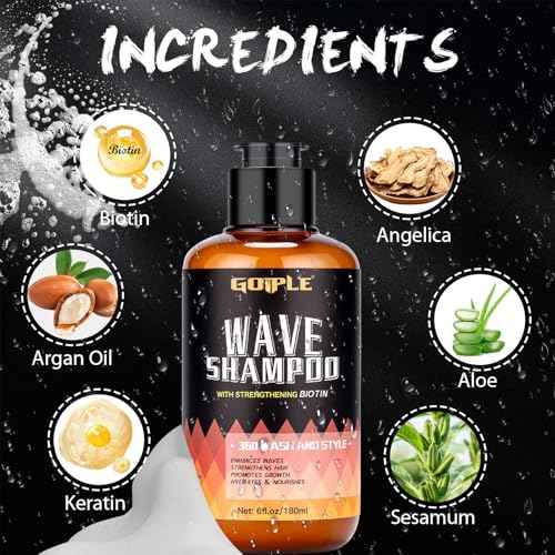 2PCS Wash Shampoo for Black Men - 360 Waves Shampoo for Men Hydration Enhance Shampoos Biotin Hair Growth Shampoos with Wave Comb Hair Brush- Strengthens Hair Promote Growth Nourishes (12 FL OZ)