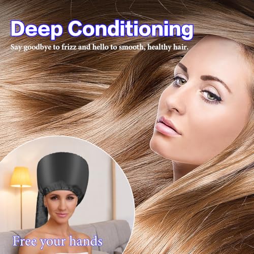 Hooded Hair Dryer Bonnet - Adjustable, Fast Drying for Natural Hair & Curls - Portable Travel Black