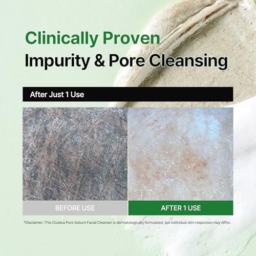 Cicatea Pore Sebum Facial Cleanser, Face Mask, Gentle Scrub, Face Wash with Centella Asiatica Hyaluronic Acid, Blackhead Remover Care, All Skin Types, Korean Skincare (5.07 Fl Oz / 150ml)