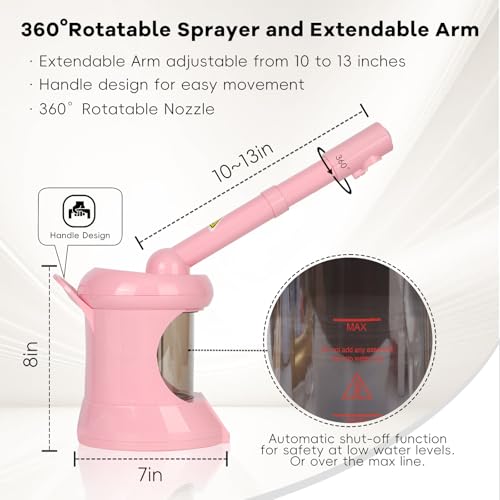 Facial Steamer Professional - Nano Ionic Face Steamer with Extendable Arm, 360¡ÆRotating Nozzle Face Steamer for Facial Deep Cleaning, Steamer for Facial for Personal Care at Home or Salon£¨Pink£©