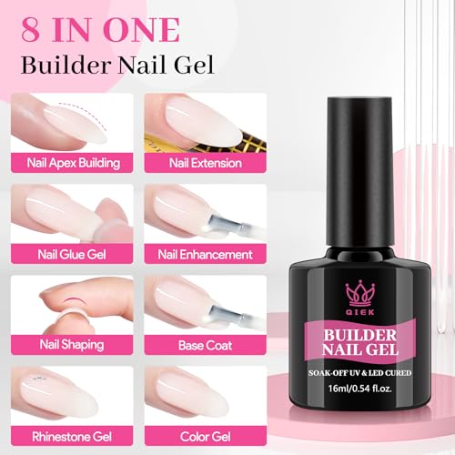 QIEK Builder Nail Gel Polish Milky White - 16ml 8-in-One for Natural & French Nails